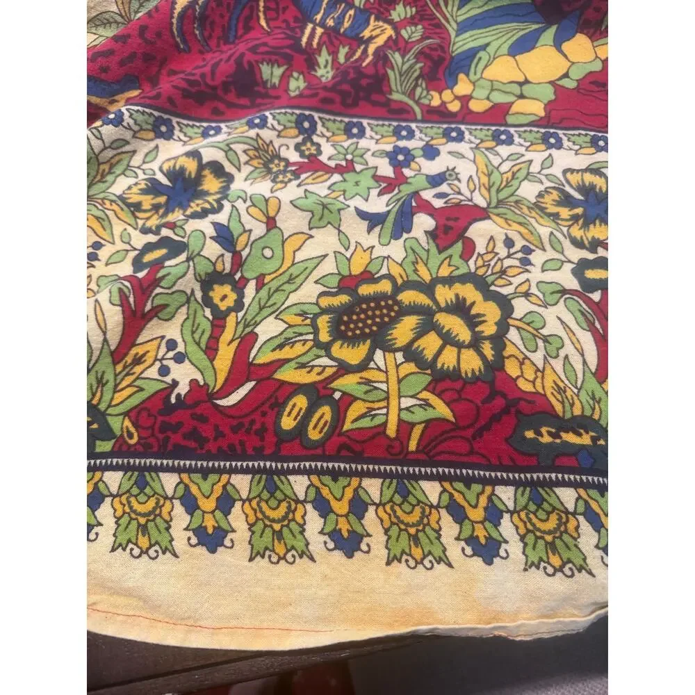 Vintage Indian Tree of Life Cotton Tablecloth 50x80 Floral Bird Boho Cottage